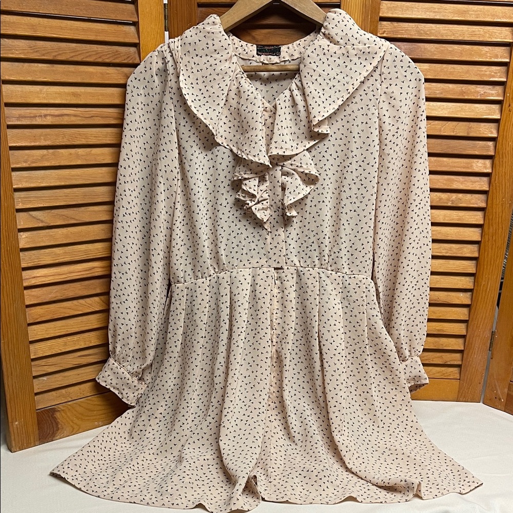 Light Blush Mini Dress with Black Ditsy Print